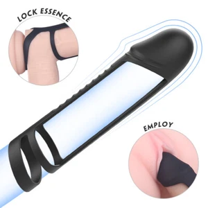 Male Penis Extender Enlarger Sleeve-Reusable-Condom-Delay-Ejaculation-for-Men - Picture 1 of 9