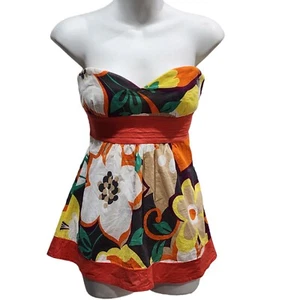 Papya Multicolor Seveless Strapless Floral Print Top Womens Juniors Medium - Picture 1 of 7