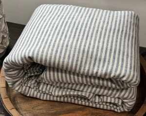Pottery Barn Wheaton Stripe Linen Cotton Full Queen Duvet Cover Chambray Blue - Picture 1 of 5
