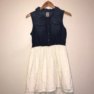 Denim and Lace Girls Dress With Belt Size 16.5 - Picture 1 of 3
