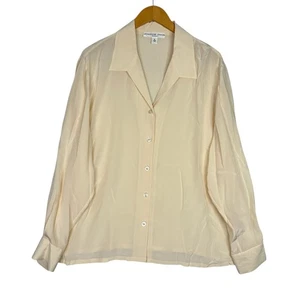 Josephine Chaus Blouse Womens 18 Cream Silk Button Up Long Sleeve Shirt Elegant - Picture 1 of 12