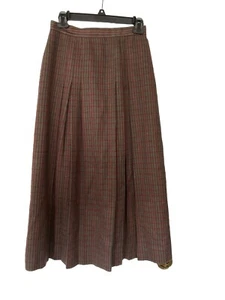 J.G Hook Size 10 Midi Wool Blend Check Plaid Pleated Skirt Brown Green Red VTG - Picture 1 of 5