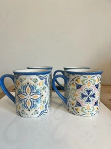 Set of 4 Lemon - Blue Design Coffee Cups Mugs Handles - Certified International - Picture 1 of 6