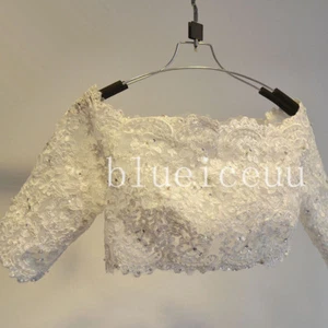 New 1/2 Sleeves Off Shoulder beads Lace Shawl Bolero Wedding Jacket Bridal Cape - Picture 1 of 11