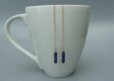 Zierlicher blauer Saphir September Geburtsstein Perlen baumeln Einfädler lang... - Bild 1 von 4