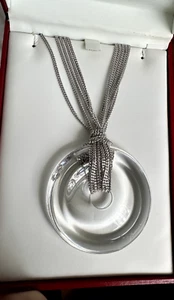 Authentic Signed Baccarat Crystal Round Pendant Necklace with Silver Multi Chain - Picture 1 of 12