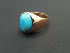 925 Sterling silver 14k Gold Arizona Turquoise Blue Oval Shape Ring For Unisex