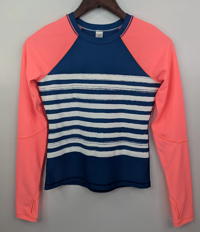 Ivivva Girls Underwater Paradise Rash Guard Pink Blue Striped Crew Neck Size 14 - Image 1 of 4