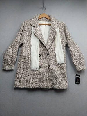 Chaqueta Debutogs De Colección Para Mujer Talla 7 Mezcla de Lana Pata de Gallo Forrada Abrigo con Bufanda Foto 1 de 4