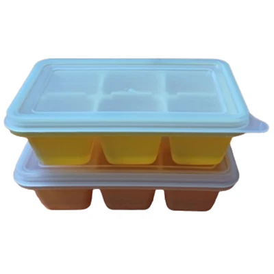 Ice Cube Yellow Tray Mold Maker Solid  and Cover Grids Plastic Easy Storage 2pcs - Image 1 of 4