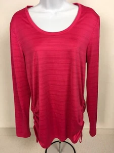Danskin Now Womens Top Size L 12 14 Bright Pink Long Sleeves Scoop Neckline - Picture 1 of 14