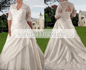 Plus Size New Lace Half Sleeve Open Hole Back Wedding Dress Bridal Gown Custom - Picture 1 of 5