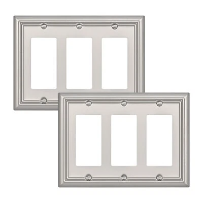 DEWENWILS Triple Decorator Wall plates, Brushed Nickel Outlet Covers, Metal 2-Pc - Image 1 of 4