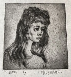 Karnig Nalbandian Etching “Piccadilly” 31/50 Woman Gazing Portrait RI Artist - Picture 1 of 9