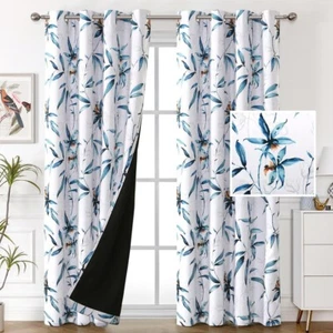 100% Blackout Curtains 213 CM Length 2 Panels Set Printed Drapes Thermal Insulat - Picture 1 of 6