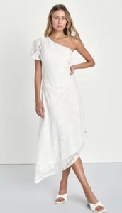 NWT Women's Lulus XL White One Shoulder Sleeve Dress - Picture 1 of 19