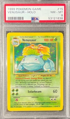 Venusaur Holo 15/102, Pokemon Base Set Unlimited PSA 8 - Image 1 of 2
