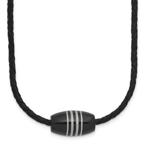 Collar de cordón de cuero negro pulido de acero inoxidable chapado en IP 20" 16,17 gm - Imagen 1 de 6