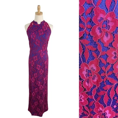 JS Collections Molly Collar Floral Lace Column Gown Cerise Pink Sz 14 - Image 1 of 4