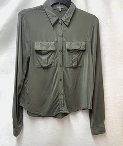 CHARLOTTE RUSSE Olive Green Long Sleeve Button Top Women's Medium M FAST SHIP! - Picture 1 of 5