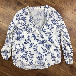 Blusa Camisa Eden & Olivia Mujer Talla M Blanca Azul Estampado Floral *Leer - Imagen 1 de 10