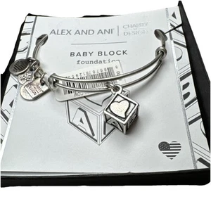 Alex & Ani BABY Block Silver Colored Charm Bangle Bracelet New W/ Card & Box - Picture 1 of 15