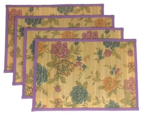 Bamboo Placemats Flowers Set of 4 Non slip backing Dinning Table Summer Party - Picture 1 of 9
