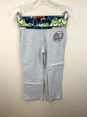 Pantalones capri de punto gris Justice 14 cintura plegable arco iris signo de paz corazón Foto 1 de 4