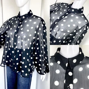 New look Black and White polka Dot Chiffon Puff Sleeve Blouse L (16) - Picture 1 of 14