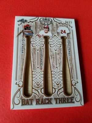 Pete Rose GAME USED BAT CARD #d3/25 Johnny Bench Tony Perez LEAF Lumber REDS - Image 1 of 2