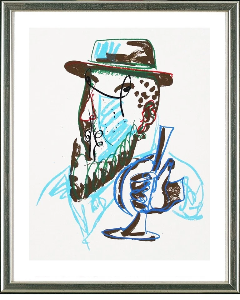 Markus Lüpertz, OT (Mann mit blauer Trompete), 2015- signiert, gerahmt - Bild 1 von 1
