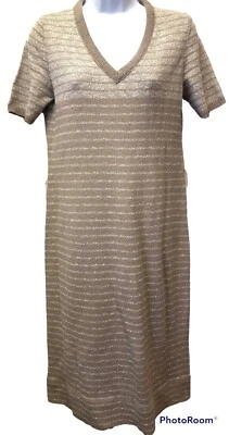 Castleberry Santana Knit VINTAGE Striped Beige Short Sleeve Sweater Dress M  - Image 1 of 4