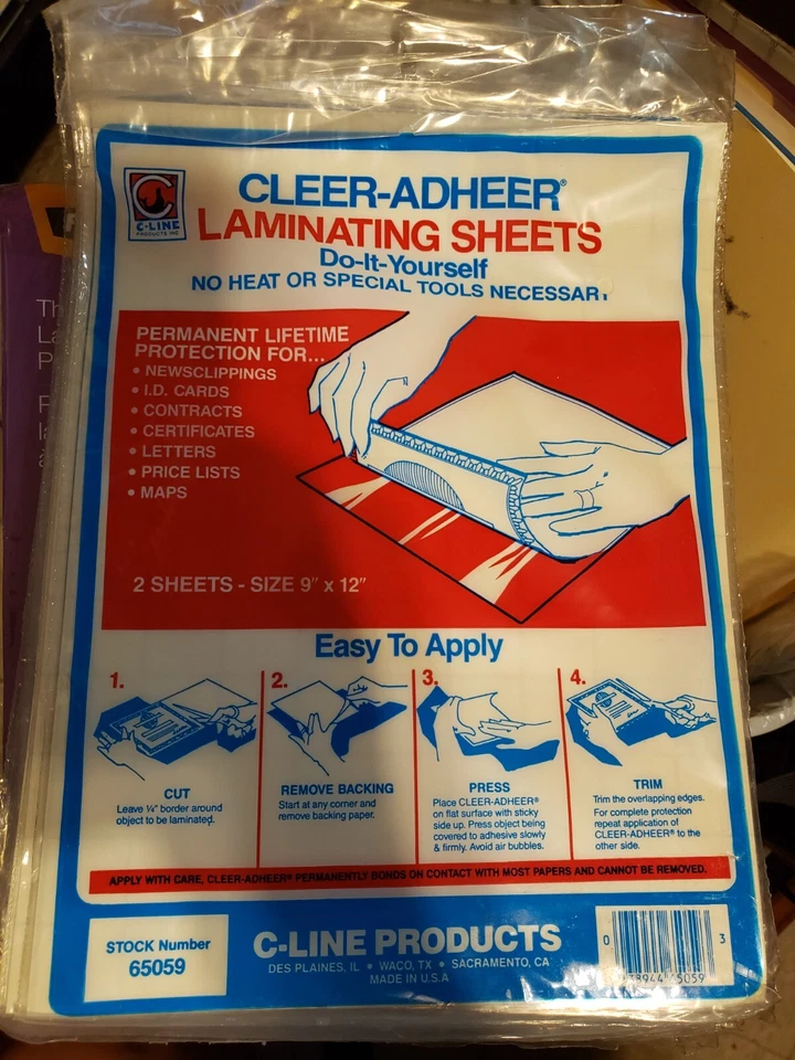 Cleer-Adheer Laminating Sheets cold 9X12 40 sheets 650059 UPC 038944650593 NEW - Image 1 of 1