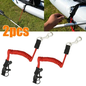 2x Kayak Canoe Elastic Paddle Leash Safety Fishing Rod Lanyard Rope Red USA - Picture 1 of 12