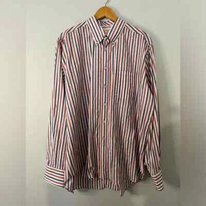 Billy Reid Men’s Red and Blue Striped Standard Cut Button Down Shirt - Picture 1 of 4