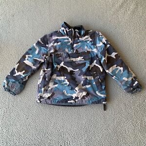 Mini Boden Camo Pullover Jacket Boys 5 6Y Blue Gray Puffer