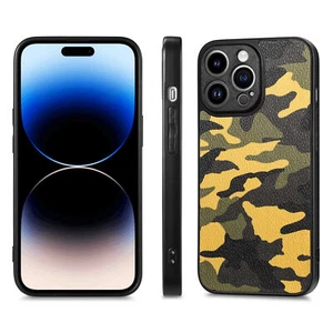 For iPhone 15 Pro Max 14 13 12 11 X 8 7 Camouflage Leather Shockproof Phone Case - Picture 1 of 46