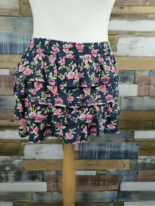 Hollister Ladies Blue Floral Cotton Tiered Mini Skirt Size XS - Picture 1 of 9