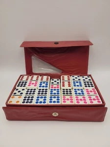 Dominoes Double Nine Professional Set Of 55 W/ Snap Case Marble Color Dots - Picture 1 of 5