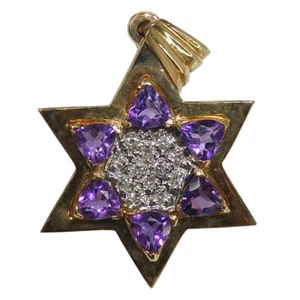 Pendant Judaica 14K Gold Jewish Star with Amethyst - Picture 1 of 1