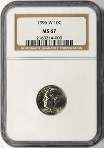 Moneda de diez centavos Roosevelt 1996-W 10c NGC MS67 - Imagen 1 de 4