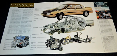 1988 CHEVY CORSICA CUTAWAY VIEW ORIGINAL DEALER FOLDOUT POSTER PRINT AD 88 - Image 1 of 2