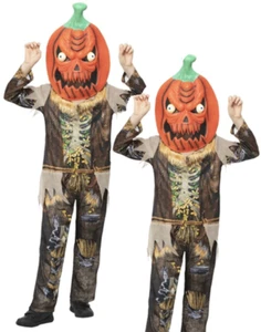 Pumpkin Scarecrow Reaper Costume Boys Halloween Fancy Dress Outfit Kids Scarecro - Picture 1 of 4