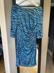 LK BENNETT Blue Animal Print Silk Blend BNWOT Stretch Formal Cocktail UK 12 - Picture 1 of 4