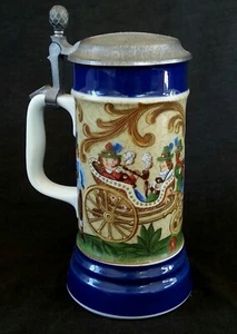 Antique German hand painted lidded porcelain beer stein bierkrug - Picture 1 of 12