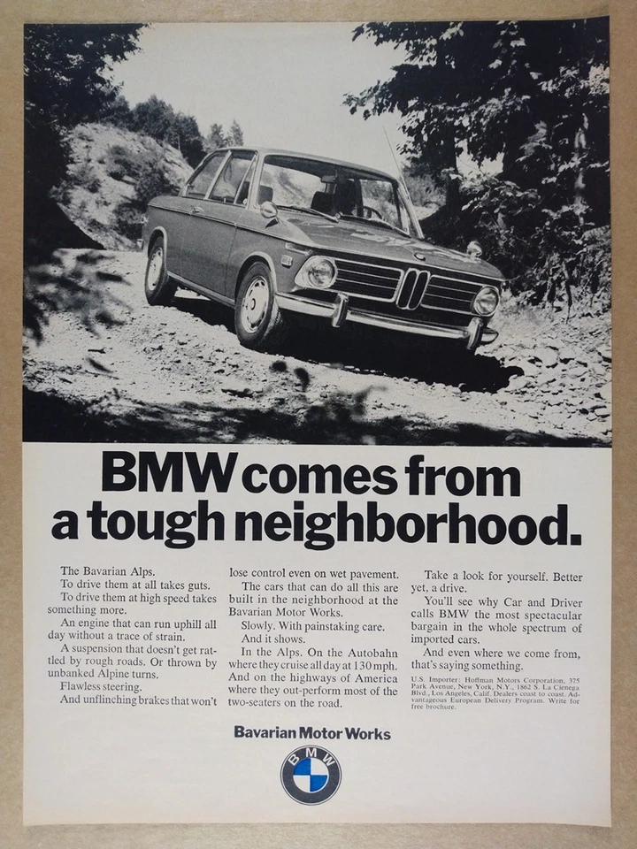 1970 BMW 1600 2-дверный 'из жесткого района' винтажная печатная реклама - Изображение 1 из 1