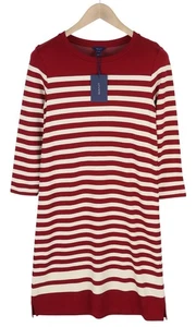GANT Striped Shift Women Dress S Burgundy Round Neck 3/4 Sleeves Knee-Length * - Picture 1 of 10