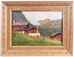 ⚜️ PICTURE GIOVANNI COLMO MOUNTAIN HUTS PIEDMONT ALPS OIL PAINTING 1930S - Picture 1 of 7