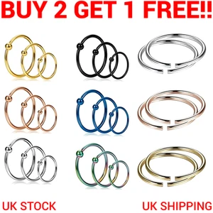 Nose Ring Hoop Septum Surgical Steel Piercing Ear Lip Nipple Eyebrow Lip Ring - Picture 1 of 10
