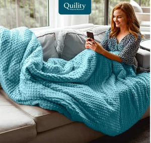 Quility weighted blanket for adults with Duvet Cover (25LB 60 x 80) aqua - grey - Picture 1 of 9